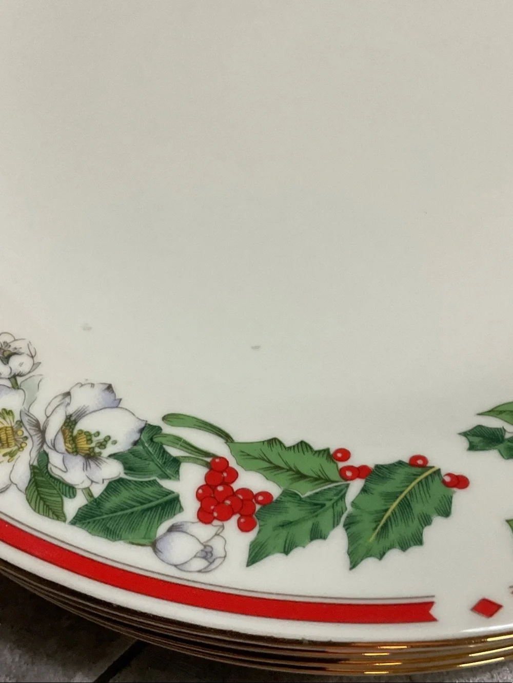 Festive Holly Border Dinner Plate - White, Red & Green